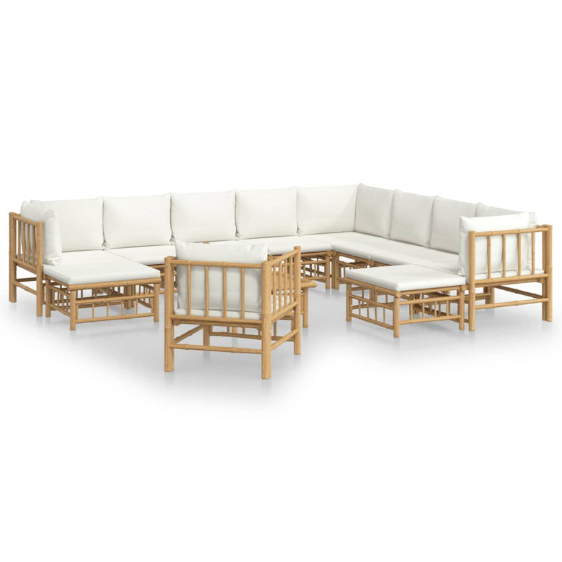12 Piece Garden Lounge Set with Cream White Cushions  Bamboo