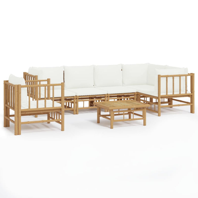 7 Piece Garden Lounge Set with Cream White Cushions  Bamboo