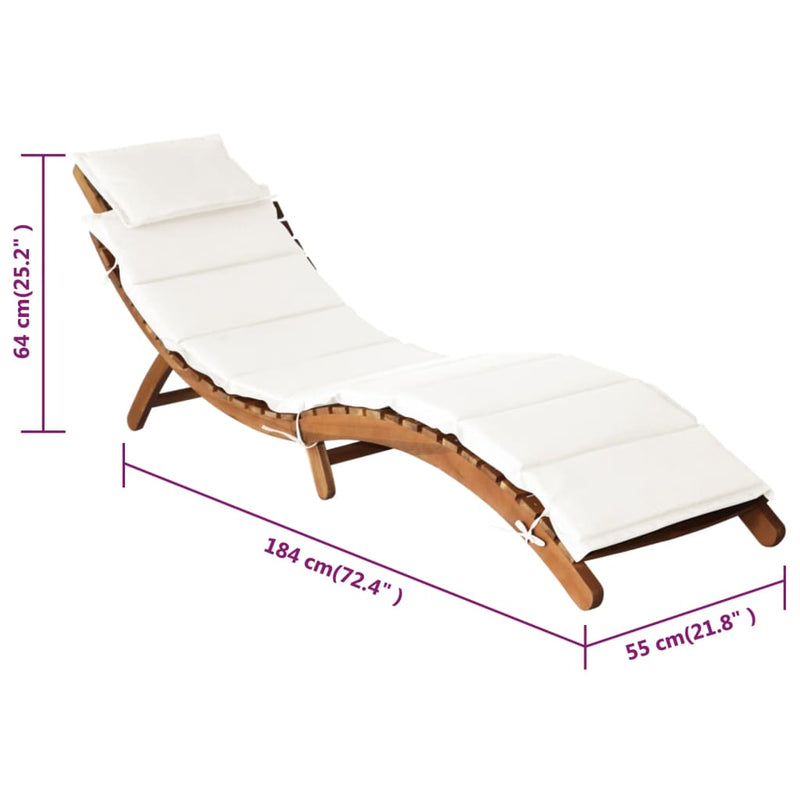 Sun Loungers with Cushions 2 pcs Cream White Solid Wood Acacia