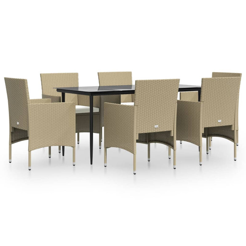 7 Piece Garden Dining Set with Cushions Beige and Black