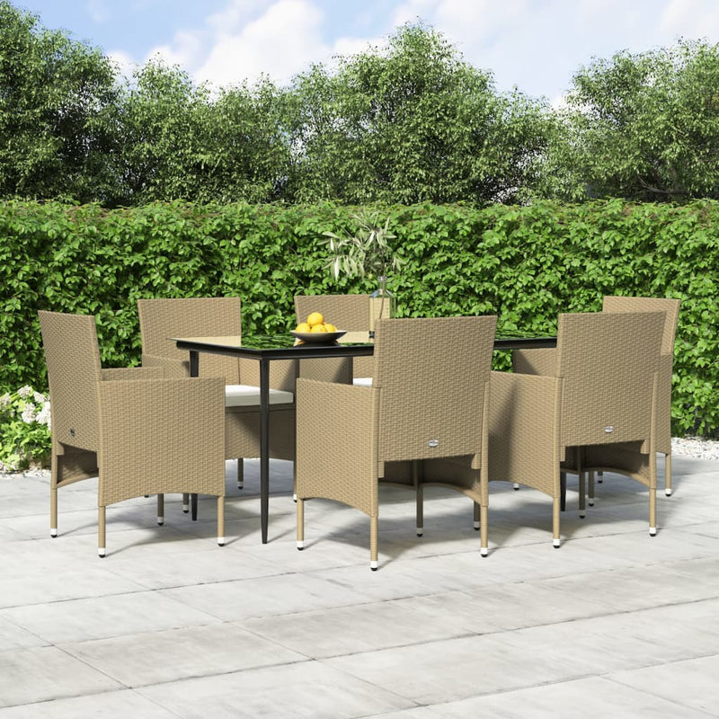 7 Piece Garden Dining Set with Cushions Beige and Black