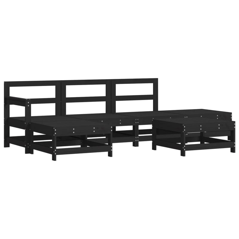6 Piece Garden Lounge Set with Cushions Black Solid Wood