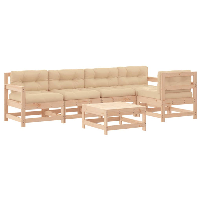 6 Piece Garden Lounge Set with Cushions Solid Wood