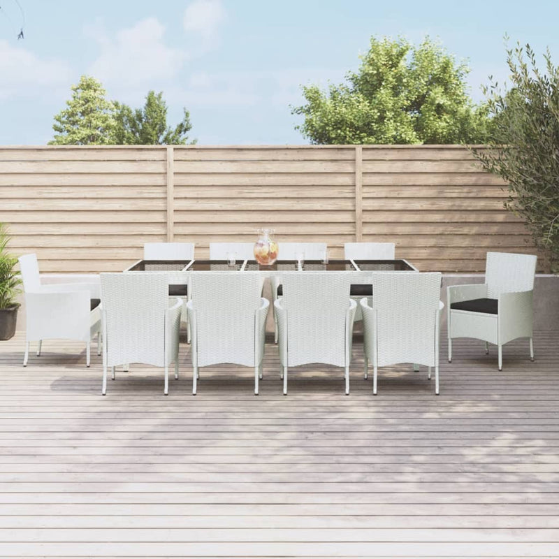 11 Piece Garden Dining Set with Cushions White Poly Rattan