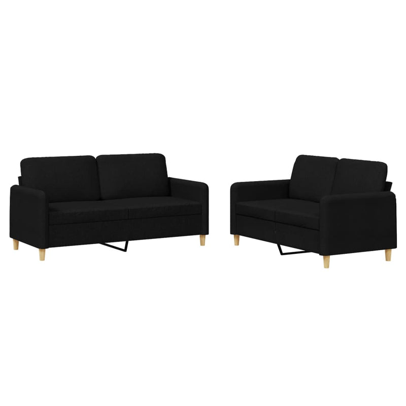 2 Piece Sofa Set with Cushions Black Fabric