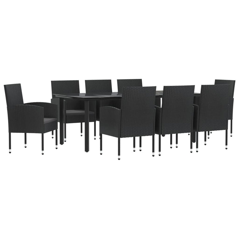 9 Piece Garden Dining Set Black Poly Rattan and Steel