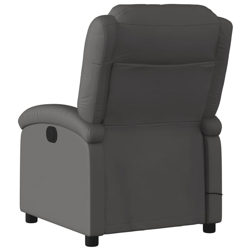 Electric Massage Recliner Chair Grey Real Leather