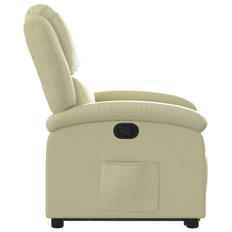 Stand up Recliner Chair Cream Real Leather