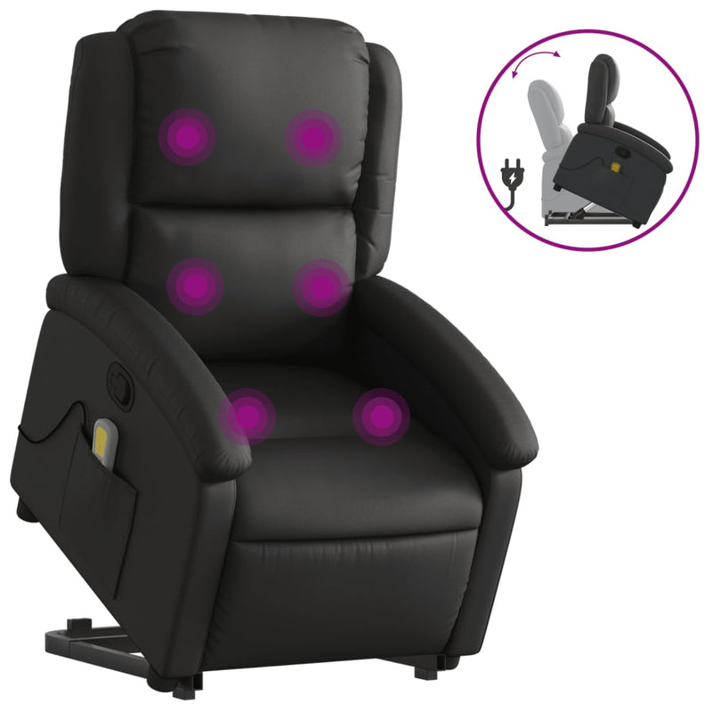 Stand up Massage Recliner Chair Black Real Leather