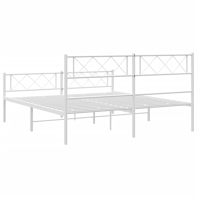 Metal Bed Frame with Headboard and Footboard White 135x190 cm