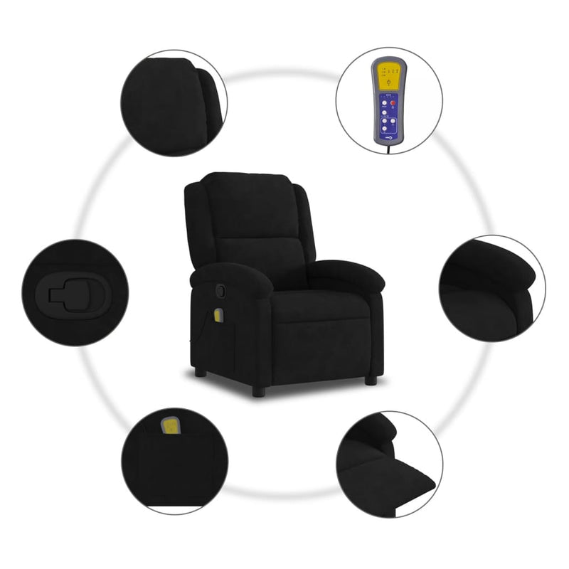 Massage Recliner Chair Black Velvet