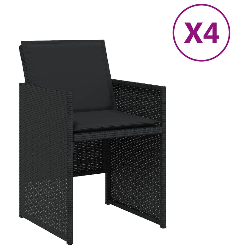 Garden Chairs with Cushions 4 pcs Black Poly Rattan