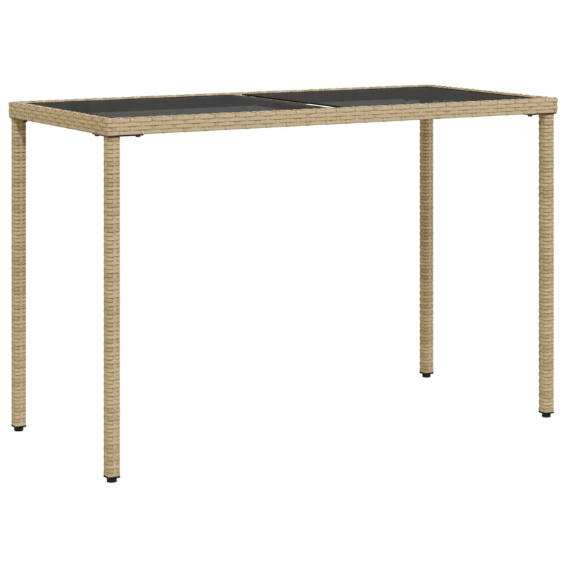 Garden Table with Glass Top Beige 115x54x74 cm Poly Rattan