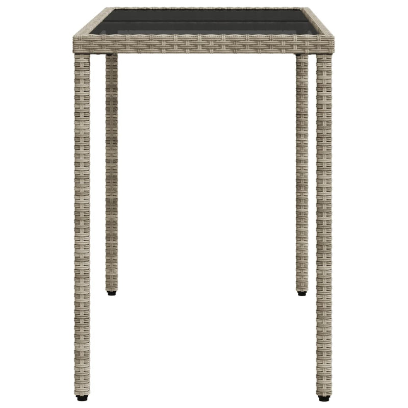 Garden Table with Glass Top Light Grey 115x54x74 cm Poly Rattan