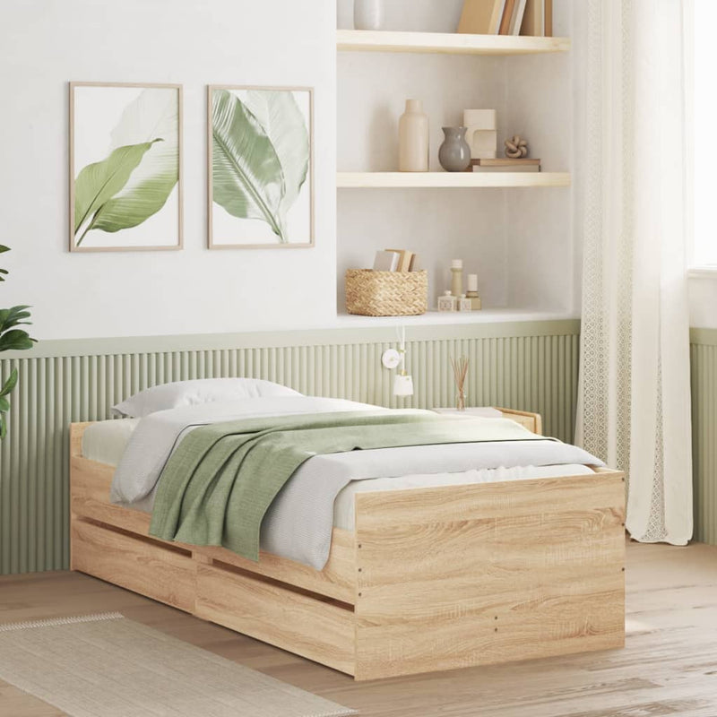 Bed Frame with Drawers Sonoma Oak 90x190 cm