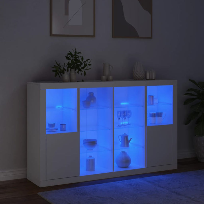 Sideboards with LED Lights 3 pcs White Engineered Wood