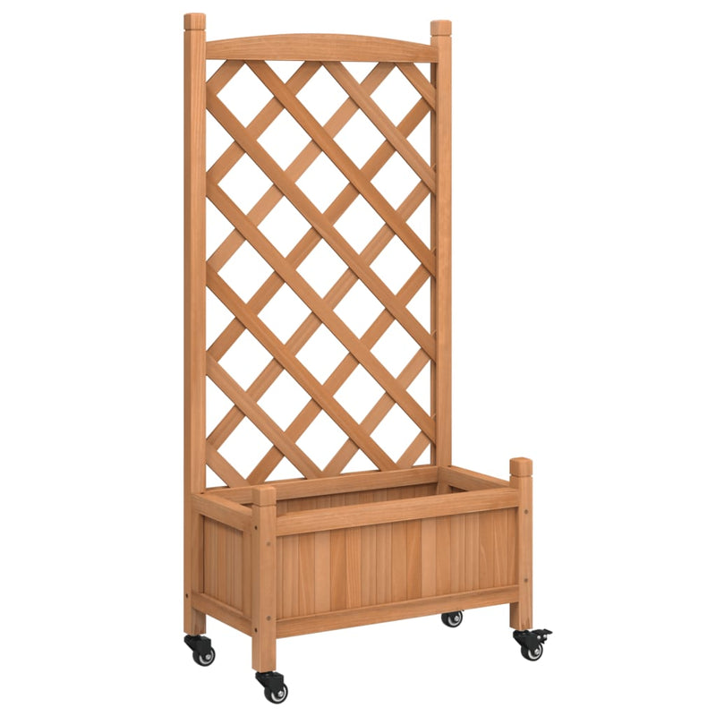 Planter with Trellis and Wheels Brown Solid Wood Fir