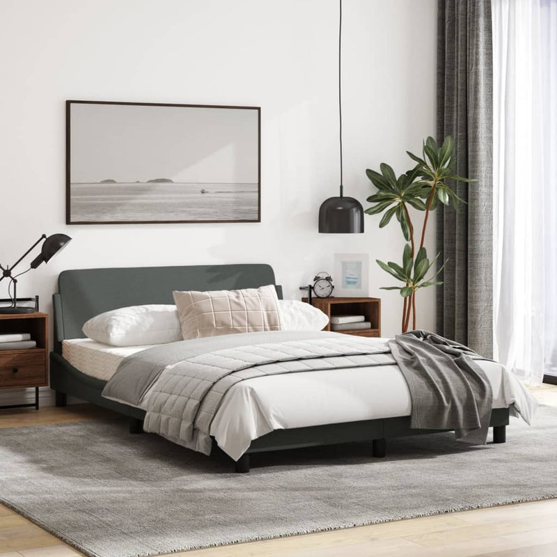 Bed Frame with Headboard Dark Grey 137x190 cm Fabric