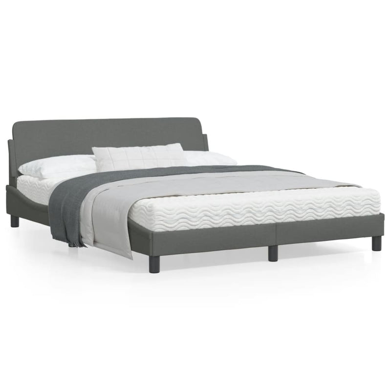 Bed Frame with Headboard Dark Grey 152x203 cm Fabric