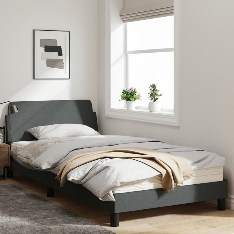 Bed Frame with Headboard Dark Grey 107x203 cm Fabric