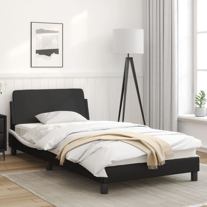 Bed Frame with Headboard Black and White 107x203 cm Faux Leather
