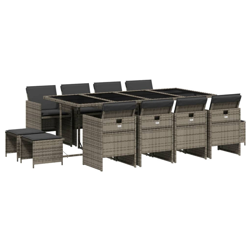 13 Piece Garden Dining Set with Cushions Grey Poly Rattan