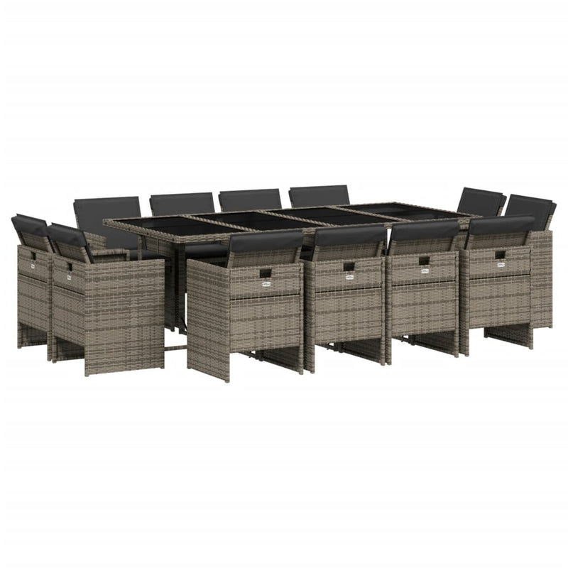 13 Piece Garden Dining Set with Cushions Grey Poly Rattan