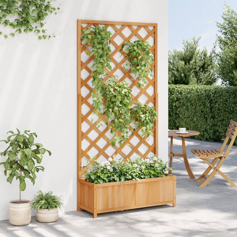 Planter with Trellis Brown Solid Wood Fir