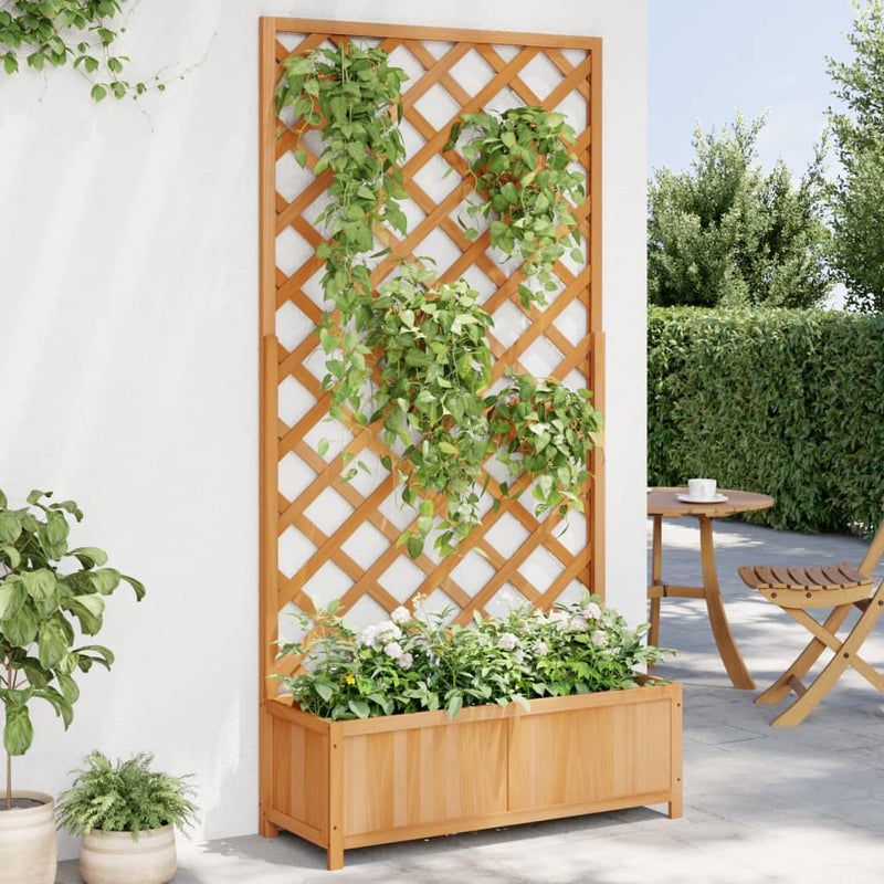Planter with Trellis Brown Solid Wood Fir