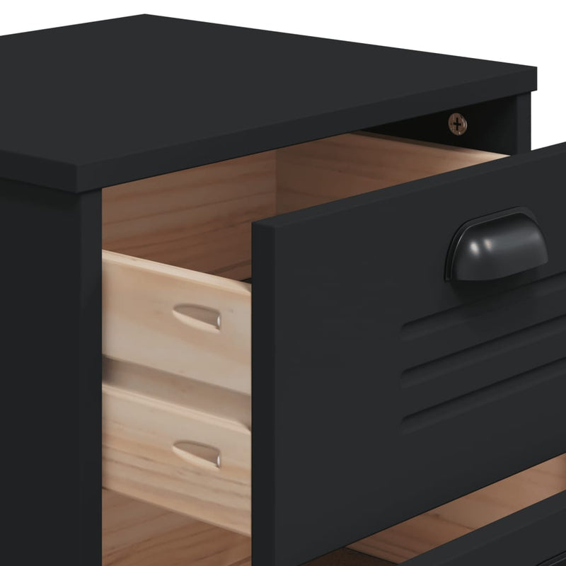 Bedside Cabinet VIKEN Black Solid Wood Pine