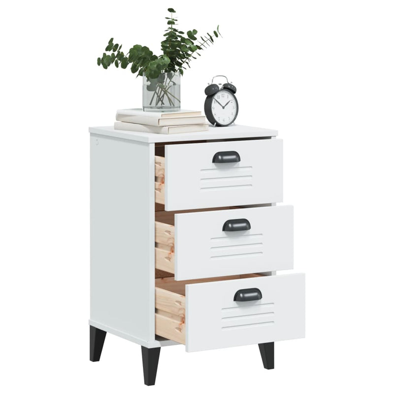 Bedside Cabinet VIKEN White Solid Wood Pine