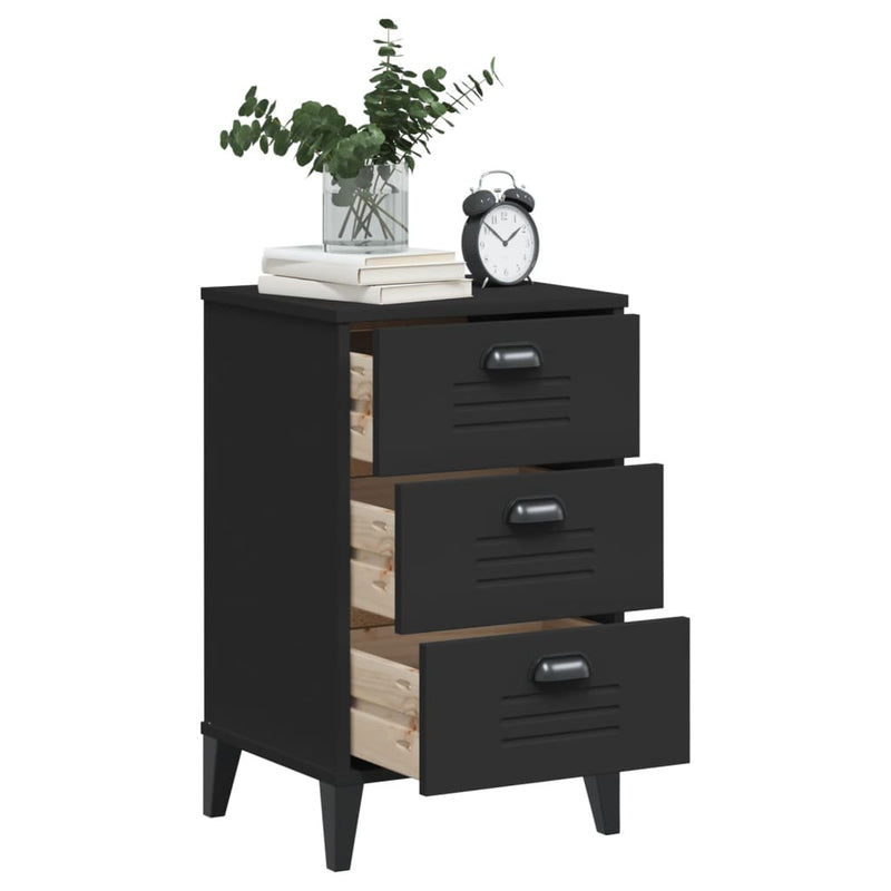 Bedside Cabinet VIKEN Black Solid Wood Pine