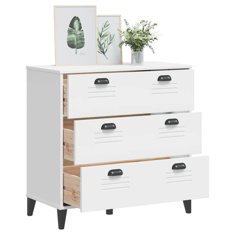 Drawer Cabinet VIKEN White Solid Wood Pine