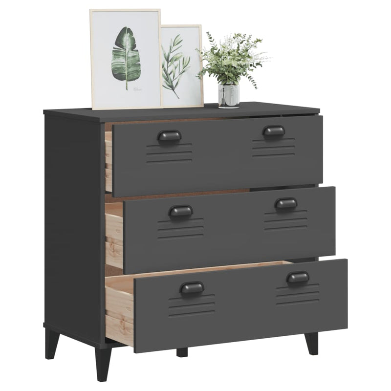 Drawer Cabinet VIKEN Anthracite Grey Solid Wood Pine