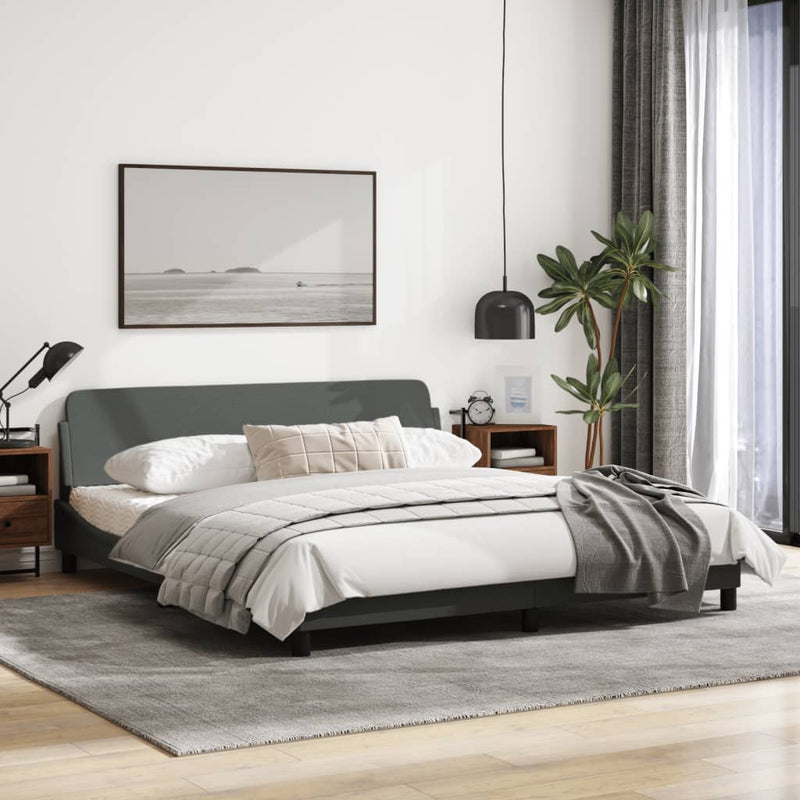 Bed Frame with Headboard Dark Grey 183x203 cm King Size Fabric