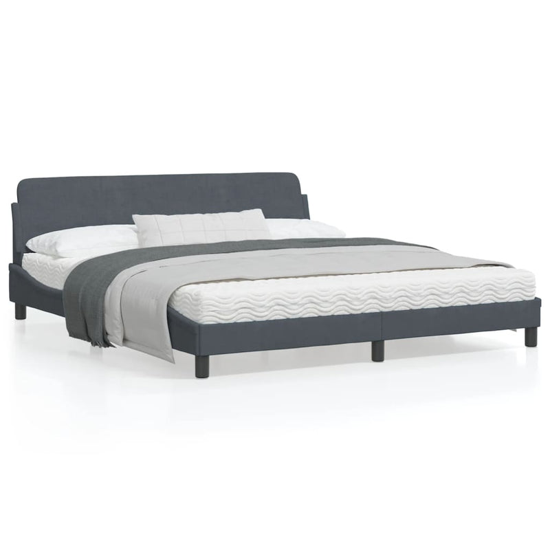 Bed Frame with Headboard Dark Grey 183x203 cm King Size Velvet
