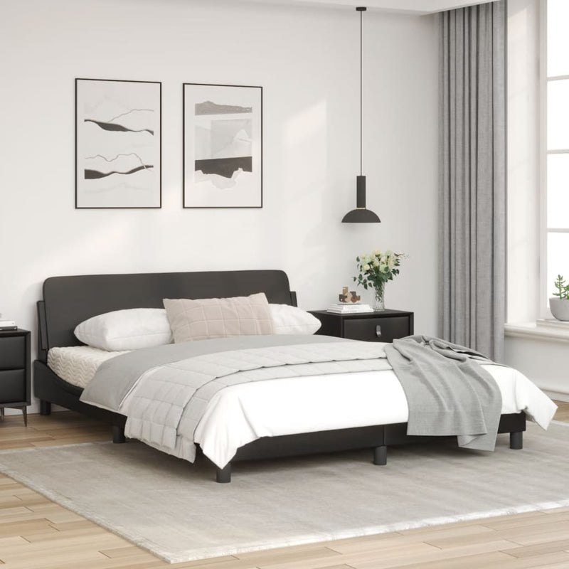 Bed Frame with Headboard Black 152x203 cm Faux Leather