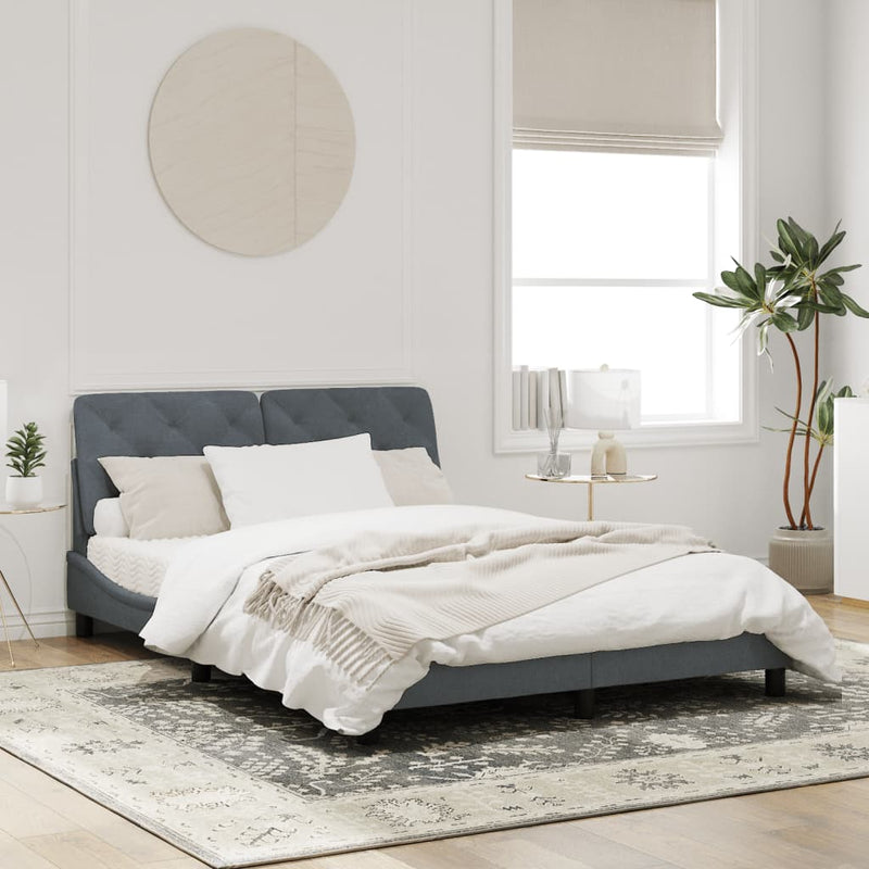 Bed Frame with Headboard Dark Grey 152x203 cm Velvet