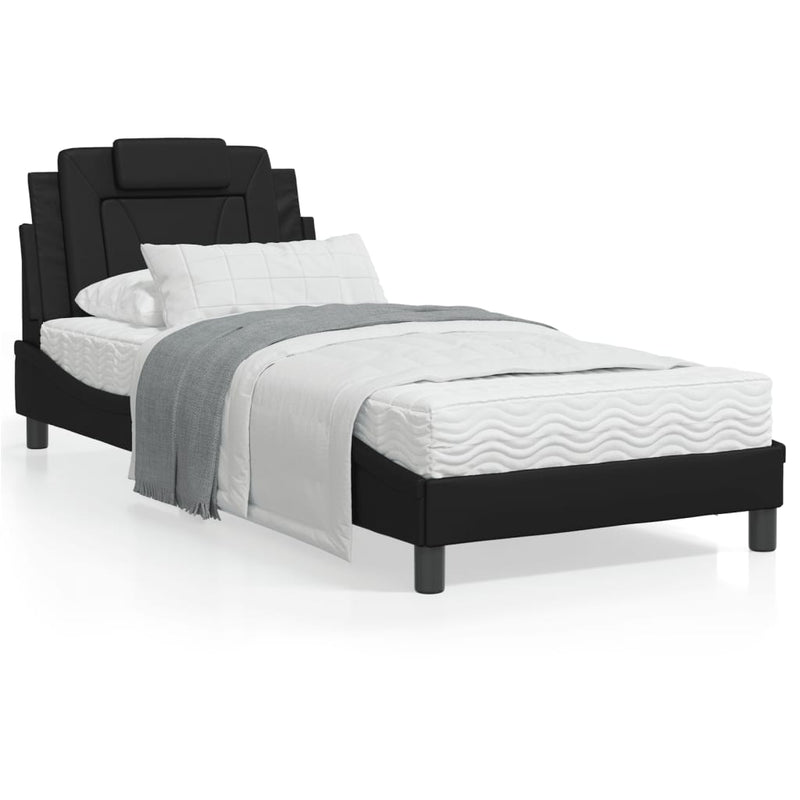 vidaXL Bed Frame with Headboard Black 90x190 cm Faux Leather