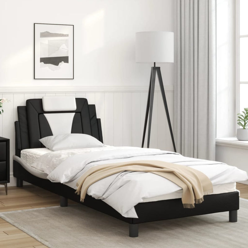 vidaXL Bed Frame with Headboard Black and White 90x190 cm Faux Leather