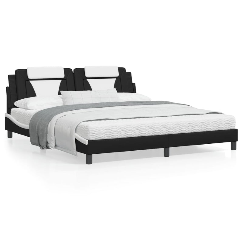 vidaXL Bed Frame with Headboard Black and White 183x203 cm King Size Faux Leather