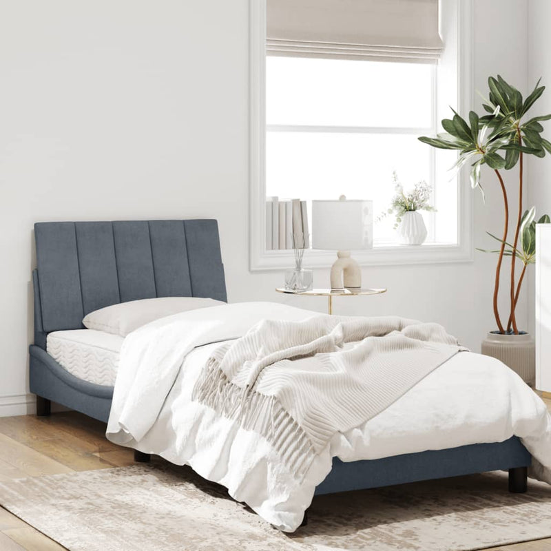 Bed Frame with Headboard Dark Grey 92x187 cm Single Size Velvet