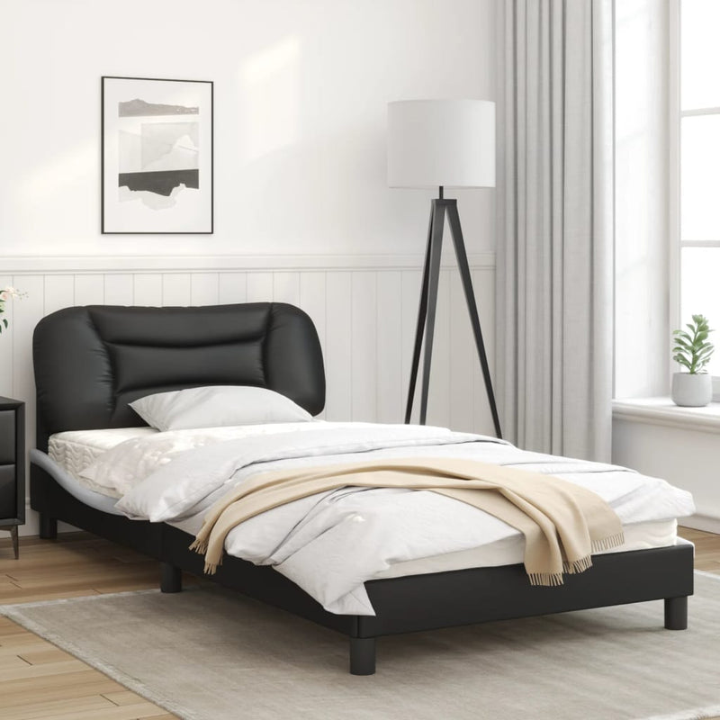Bed Frame with Headboard Black and White 106x203 cm King Single Size Faux Leather
