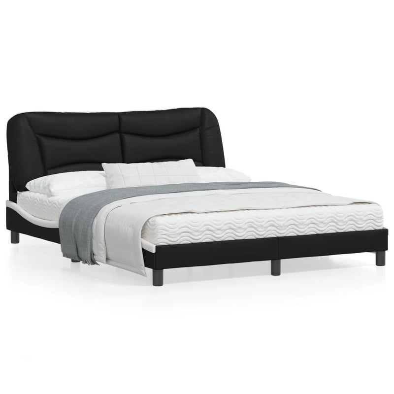 Bed Frame with Headboard Black and White 153x203 cm Queen Size Faux Leather
