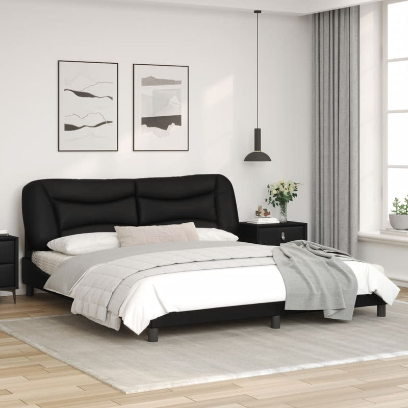 Bed Frame with Headboard Black 183x203 cm King Size Faux Leather