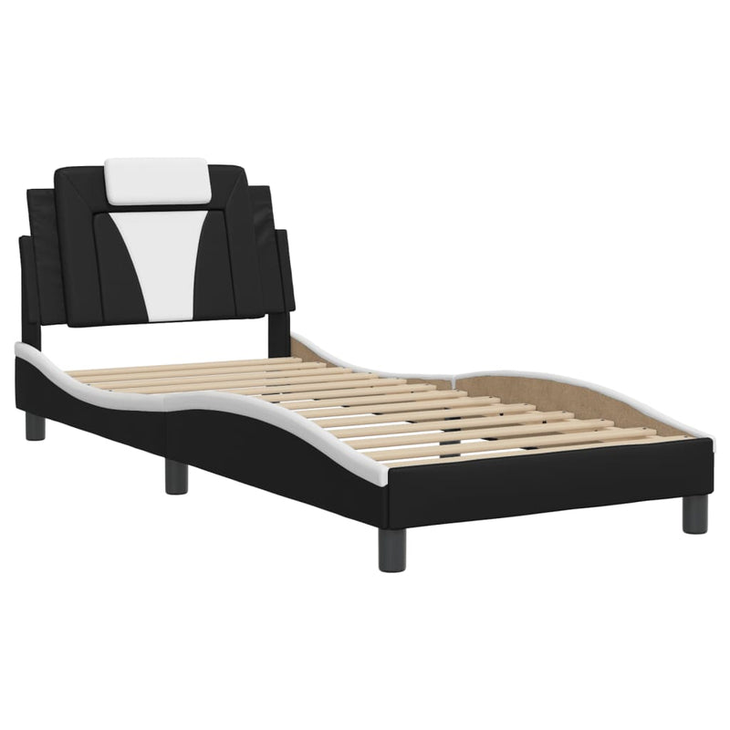 Bed Frame with Headboard Black and White 90x190 cm Faux Leather