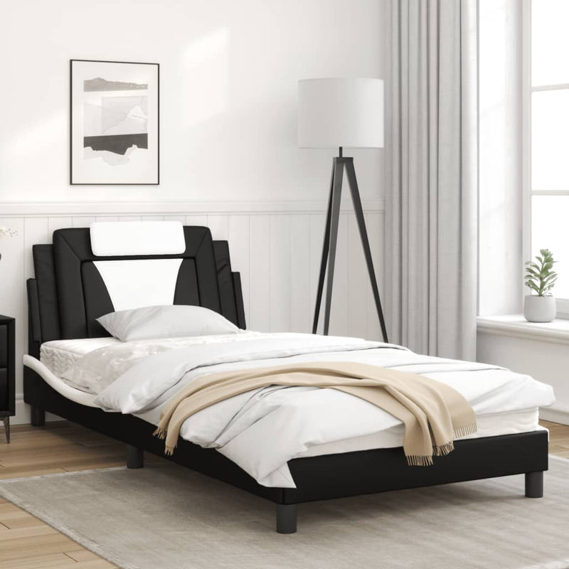 Bed Frame with Headboard Black and White 107x203 cm Faux Leather