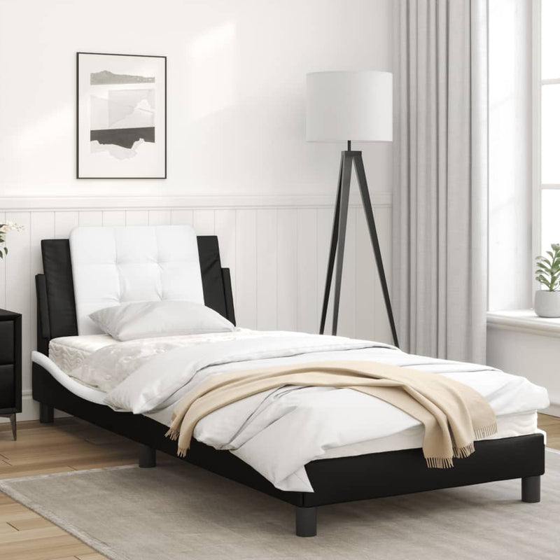 Bed Frame with Headboard Black and White 92x187 cm Single Size Faux Leather