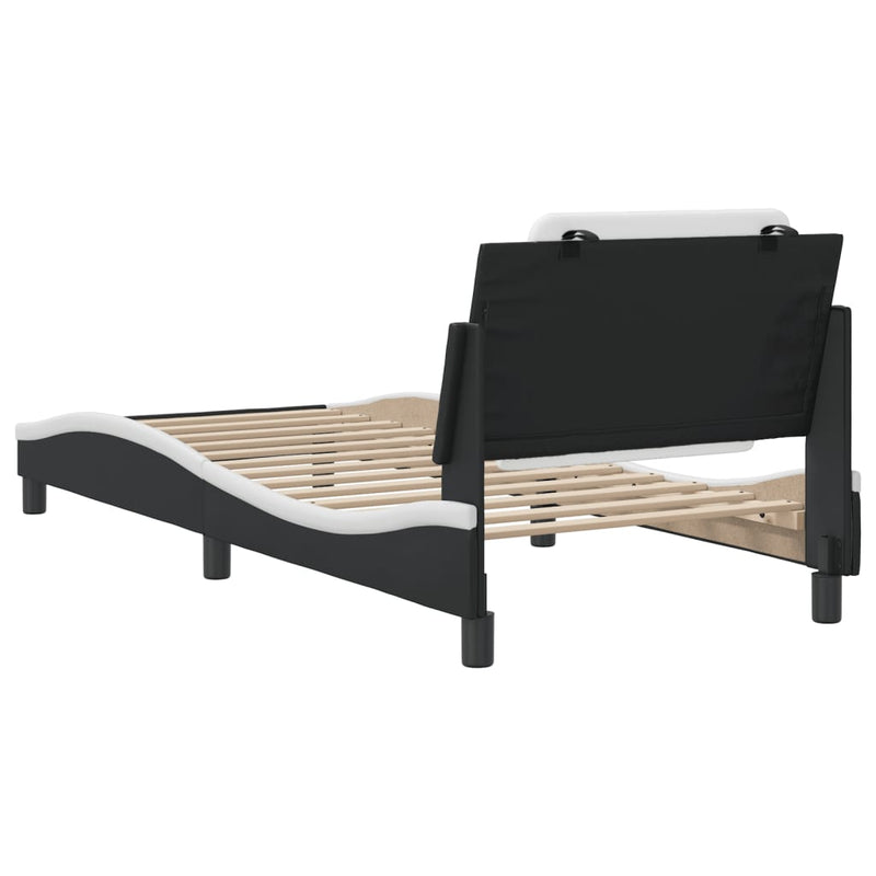 Bed Frame with Headboard Black and White 106x203 cm King Single Size Faux Leather