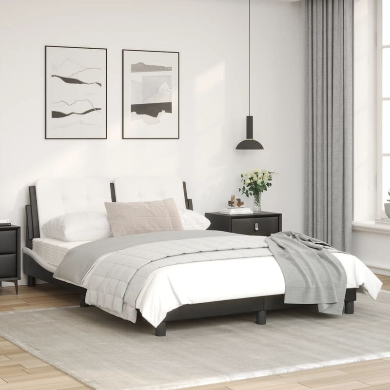 Bed Frame with Headboard Black and White 137x187 cm Double Size Faux Leather